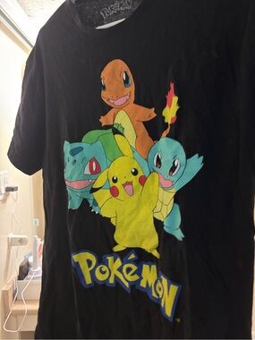 Pokemon Black Tee with Yellow Pikachu and Multicolor Starters